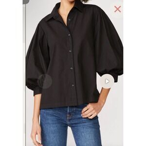 Stateside Poplin Puff Sleeve‎ Blouse Black Size Small